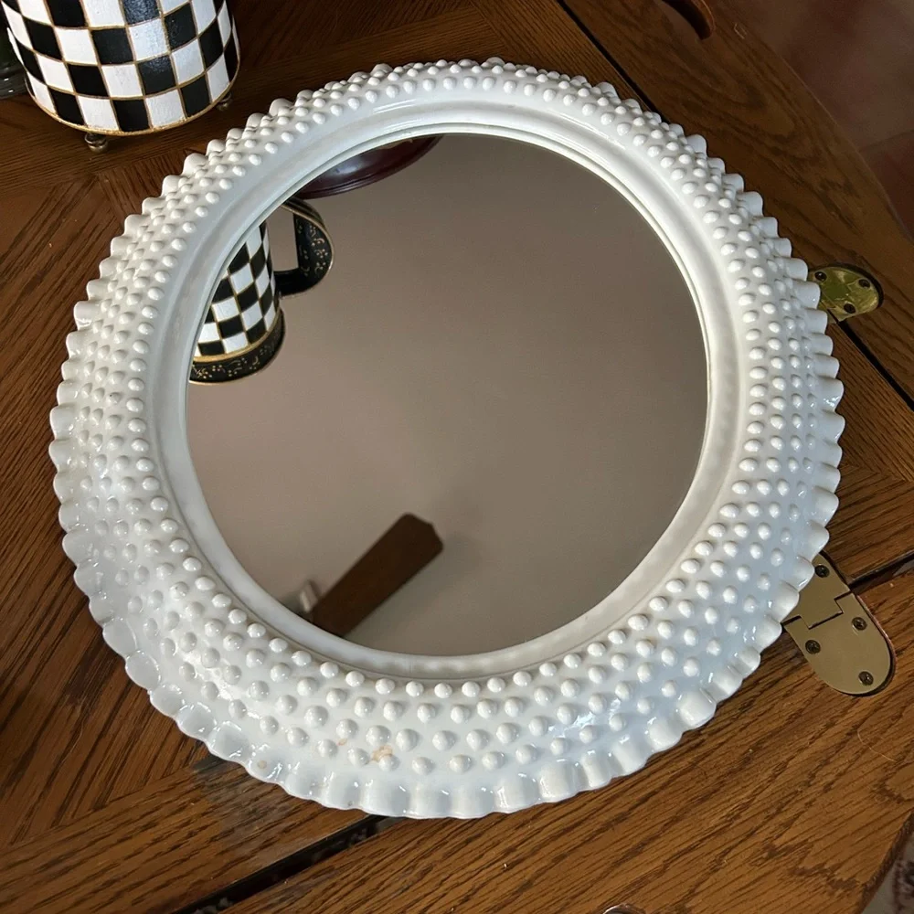 Vintage Oval White Hobnail Mirror